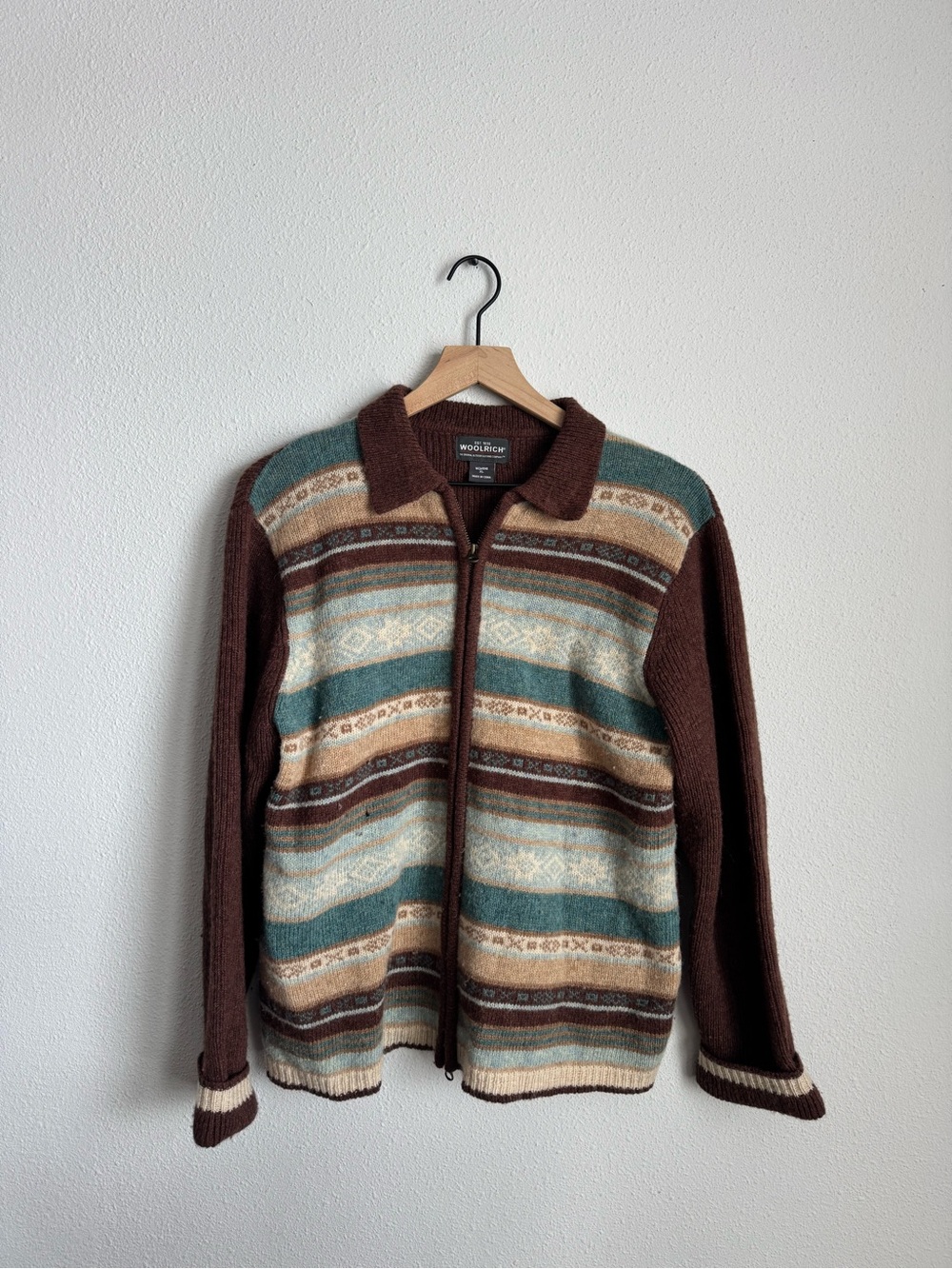 Woolrich Brown Western Zip-Front Women's Sweater